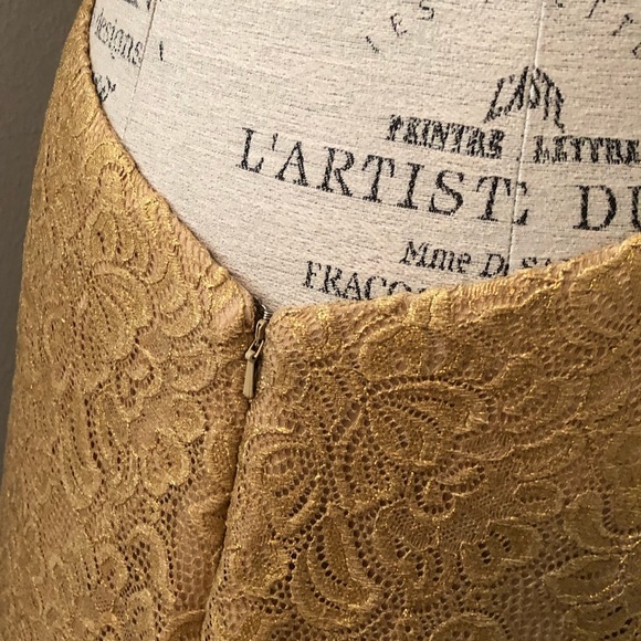 NEW LA FEMME SZ 12 GOLD LACE ILLUSION FORMAL EVENING GOWN - Picture 10 of 16